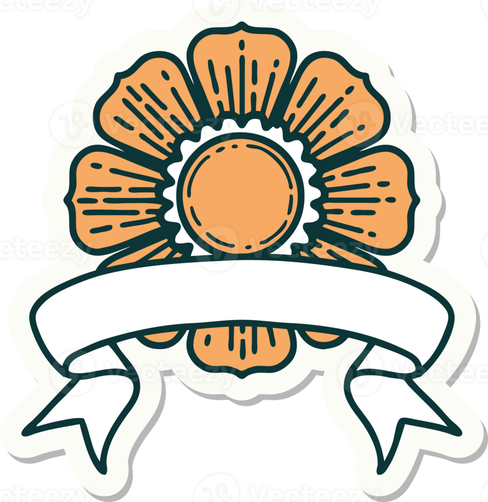 tattoo style sticker with banner of a flower png