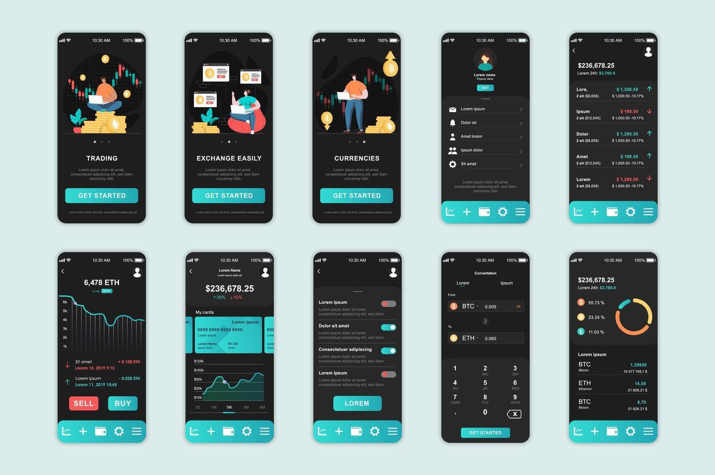 Crypto exchange concept screens set for mobile app template. People ...