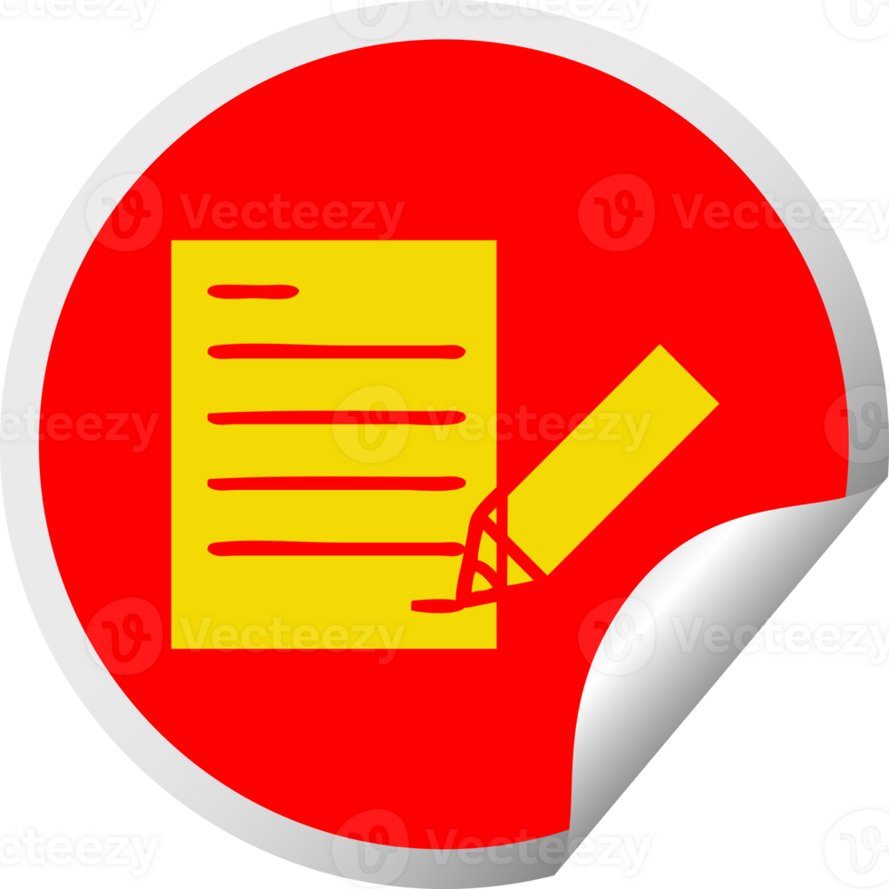 circular peeling sticker cartoon of a of writing a document png