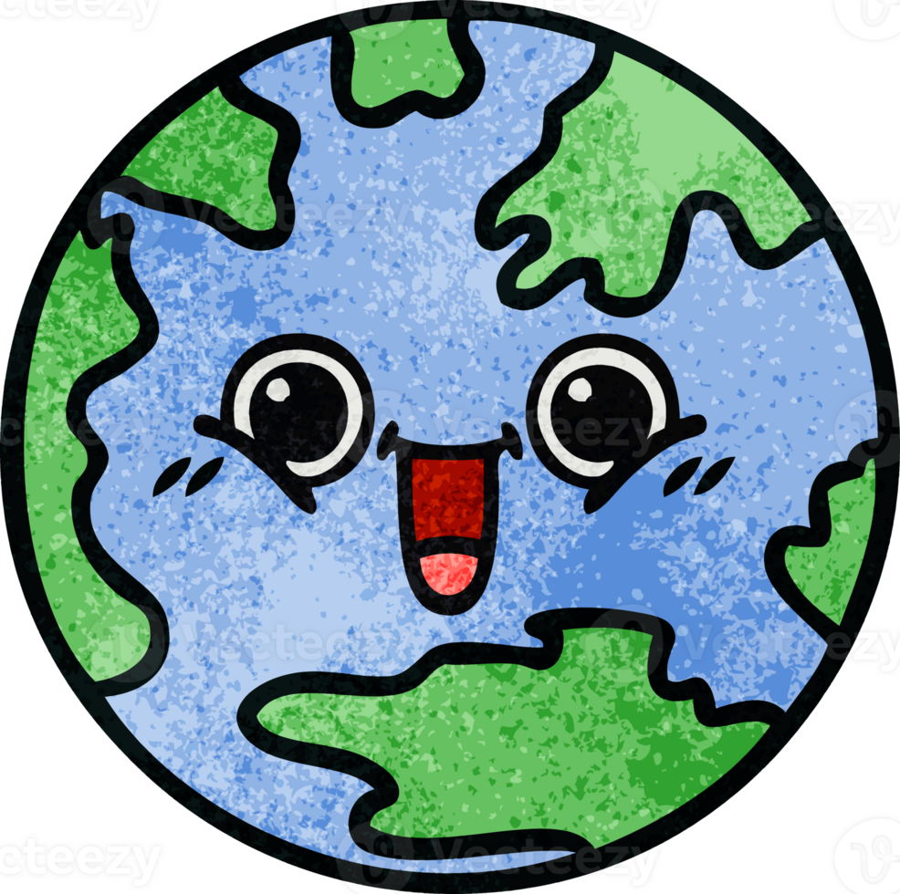 retro grunge texture cartoon of a planet earth png
