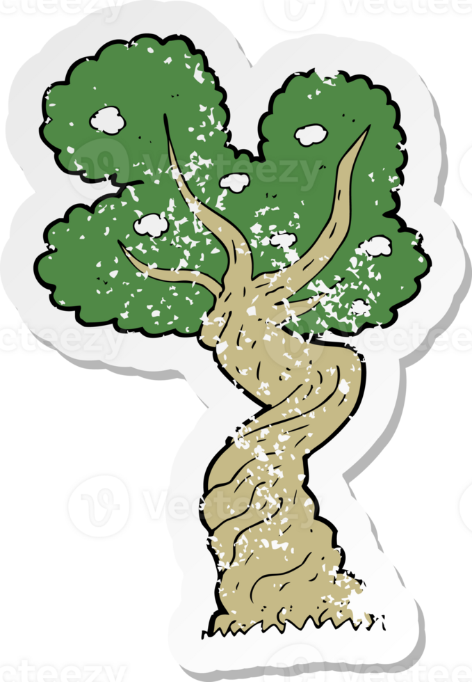 retro distressed sticker of a cartoon twisted old tree png