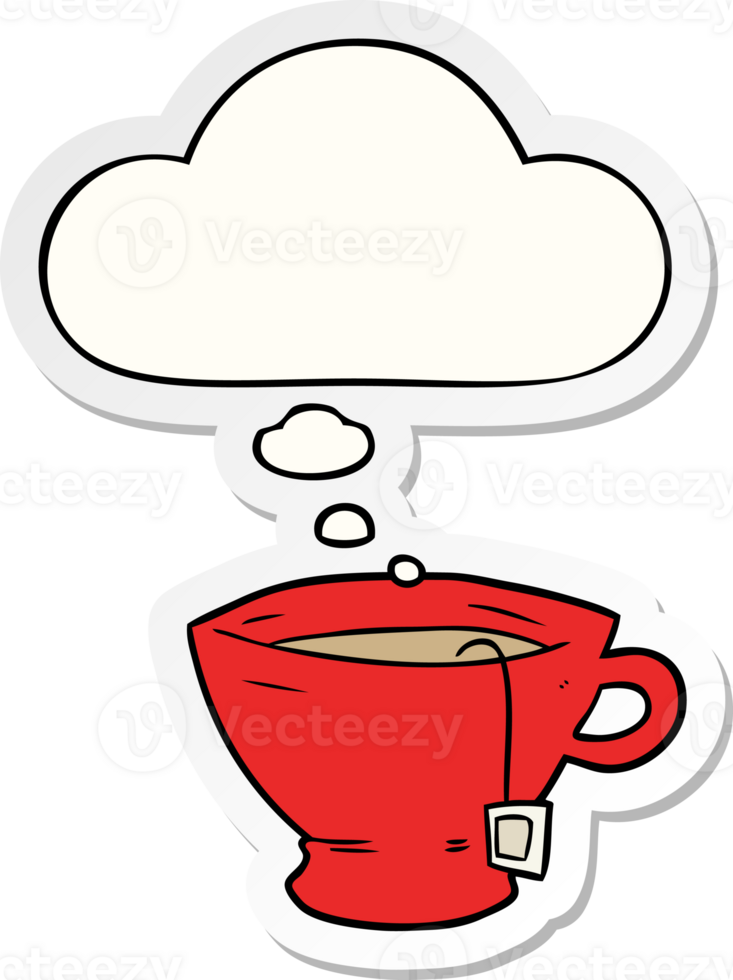 cartoon cup of tea with thought bubble as a printed sticker png