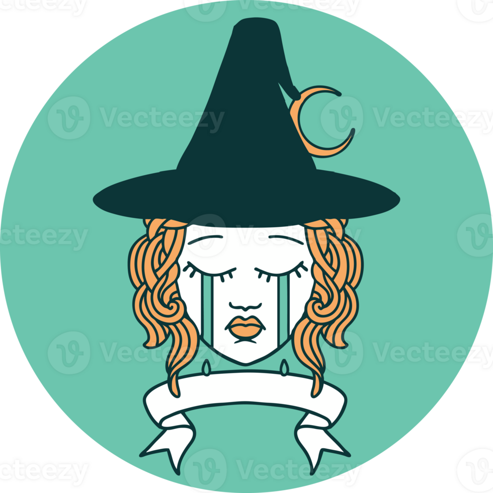 icon of crying human witch with banner png