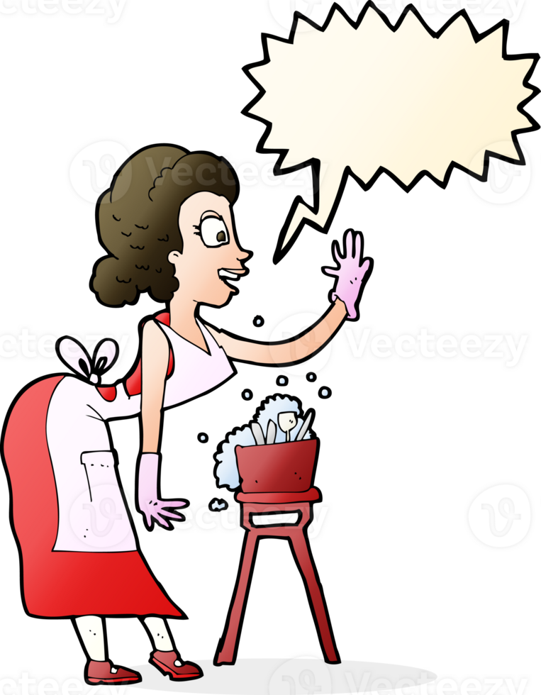cartoon housewife washing up with speech bubble png