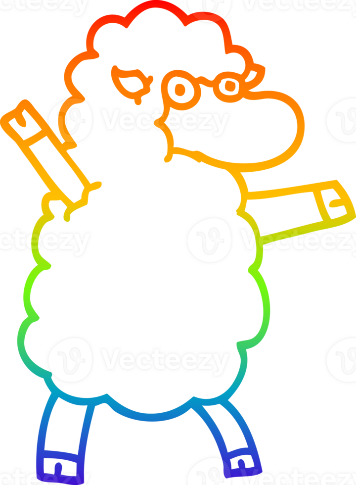 rainbow gradient line drawing of a cartoon black sheep png