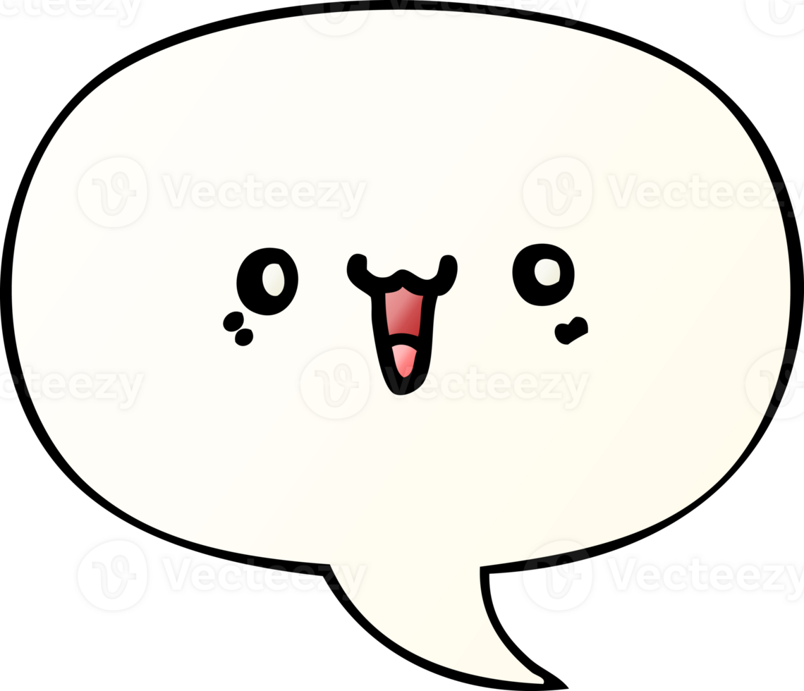 happy cartoon face with speech bubble in smooth gradient style png