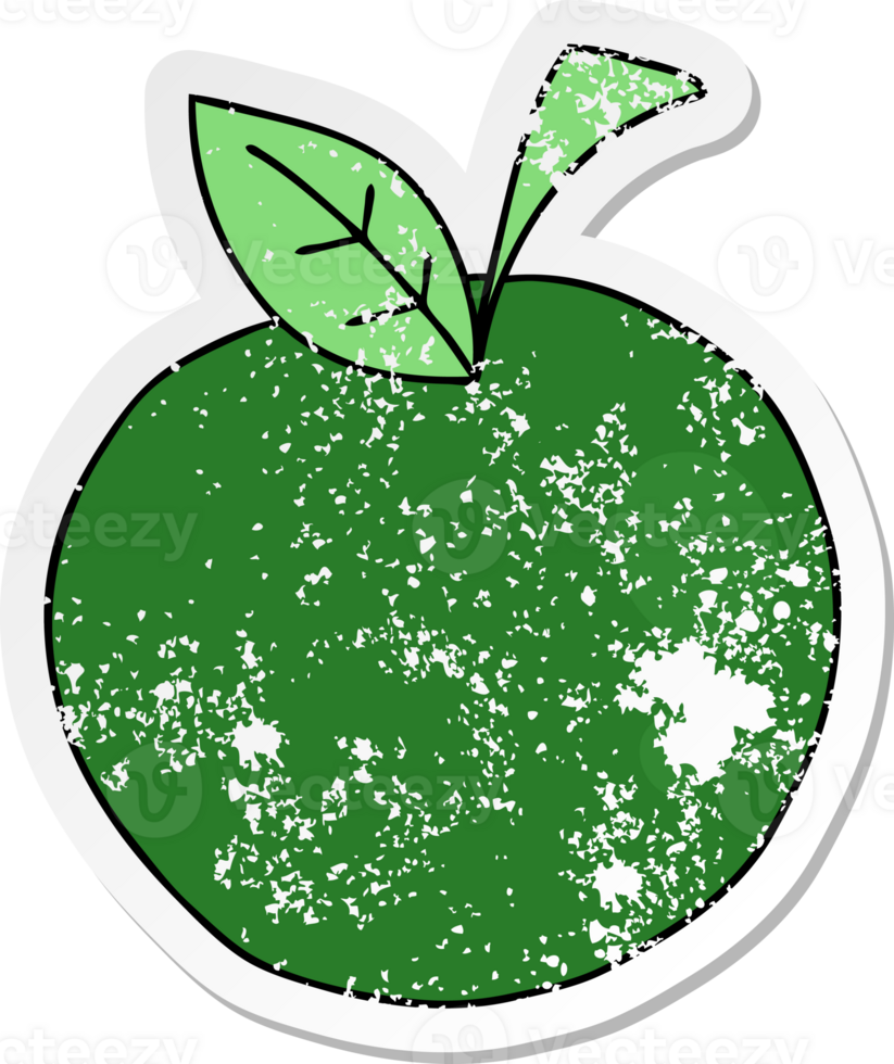 distressed sticker of a quirky hand drawn cartoon apple png
