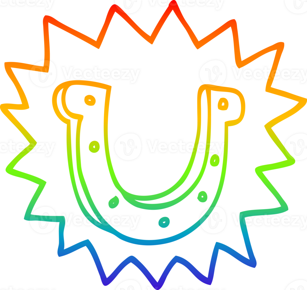 rainbow gradient line drawing of a cartoon crazy lucky horseshoe symbol png