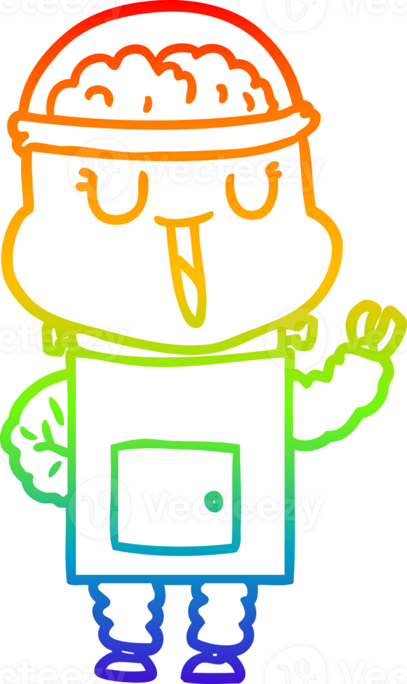 rainbow gradient line drawing of a happy cartoon robot png