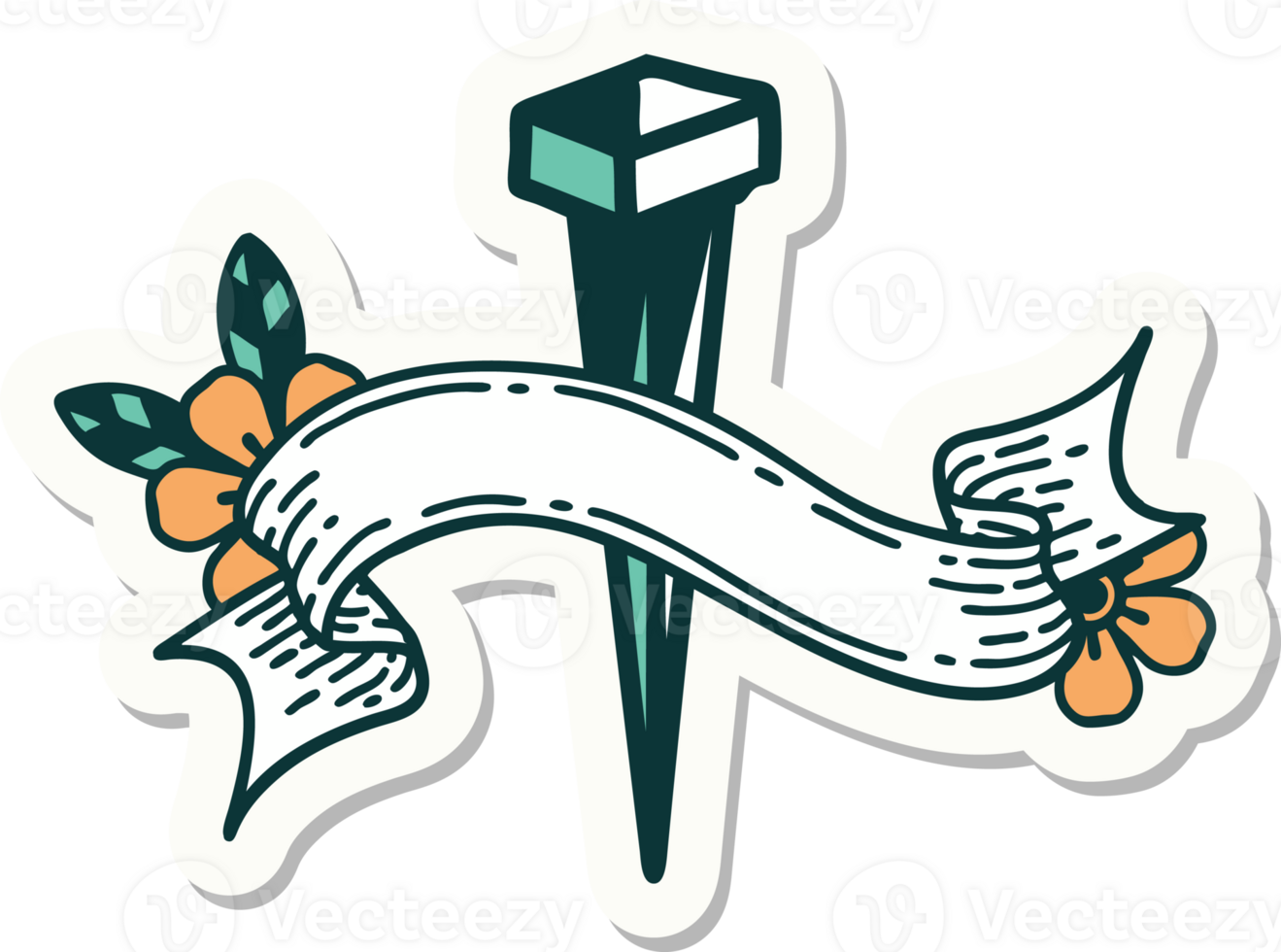 tattoo style sticker with banner of iron nail png