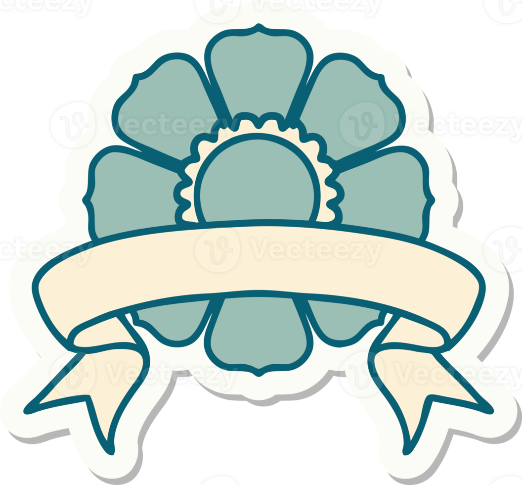 tattoo style sticker with banner of a flower png