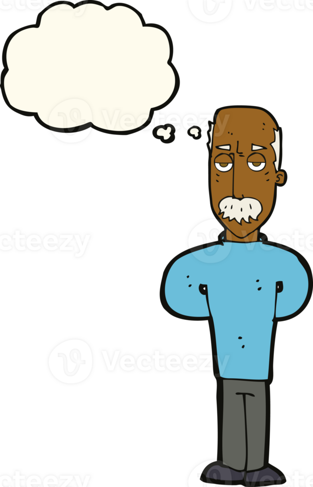cartoon annoyed balding man with thought bubble png