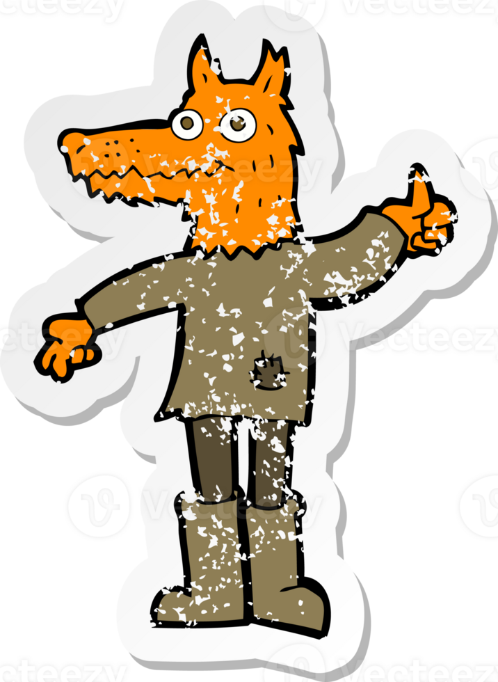 retro distressed sticker of a cartoon fox man png