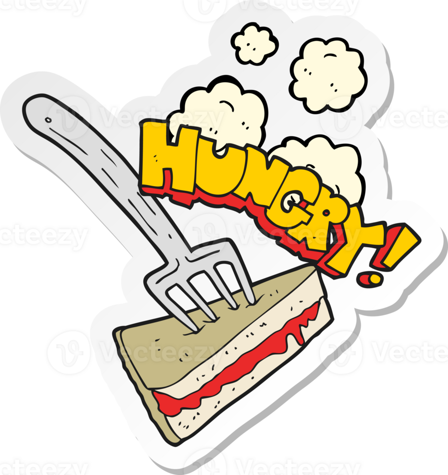 sticker of a cartoon cake with fork png