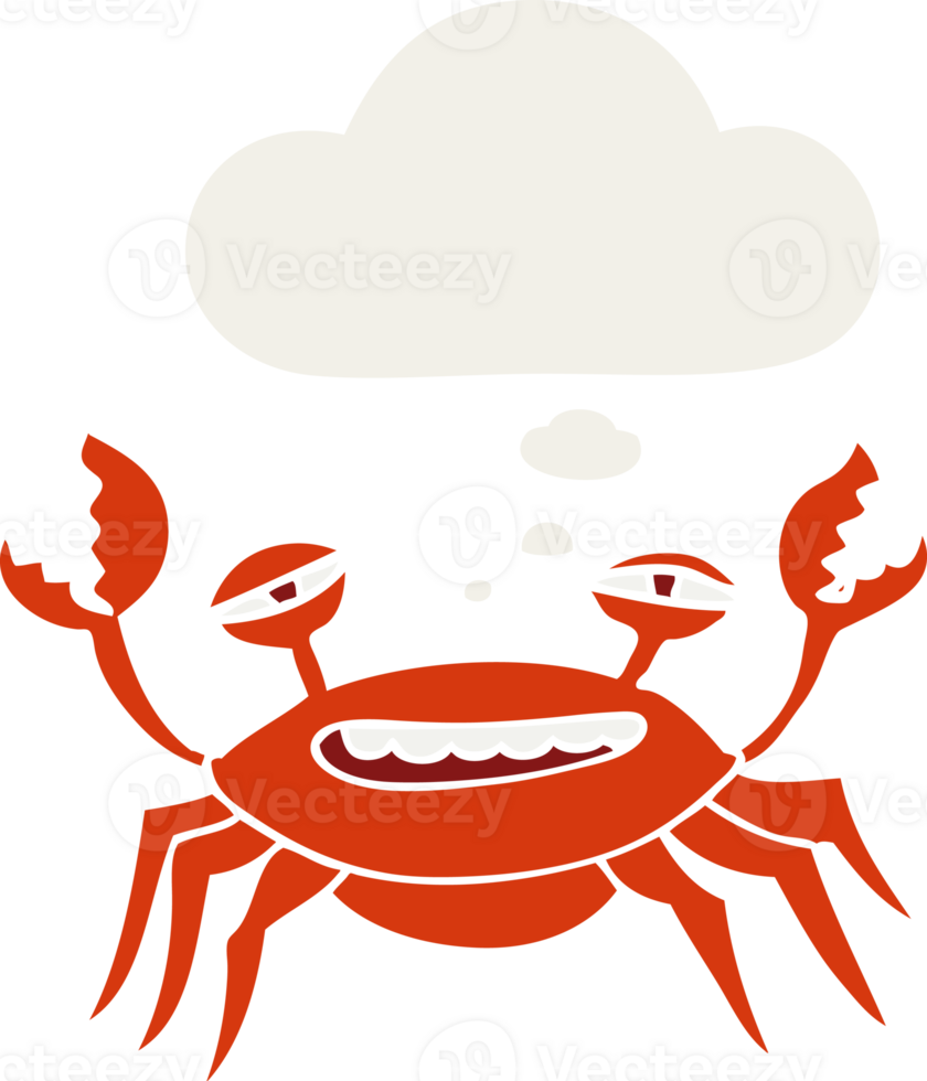 cartoon crab with thought bubble in retro style png