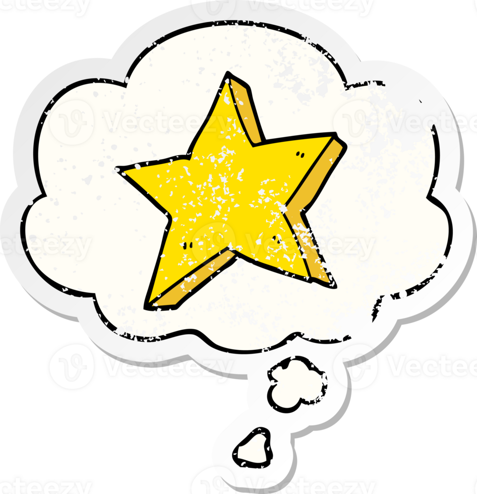 cartoon star with thought bubble as a distressed worn sticker png
