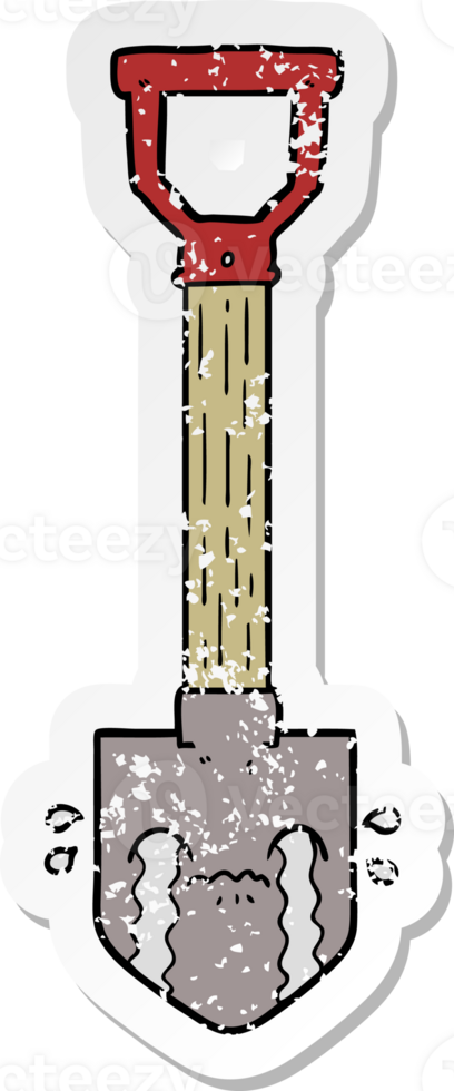 distressed sticker of a cartoon crying shovel png