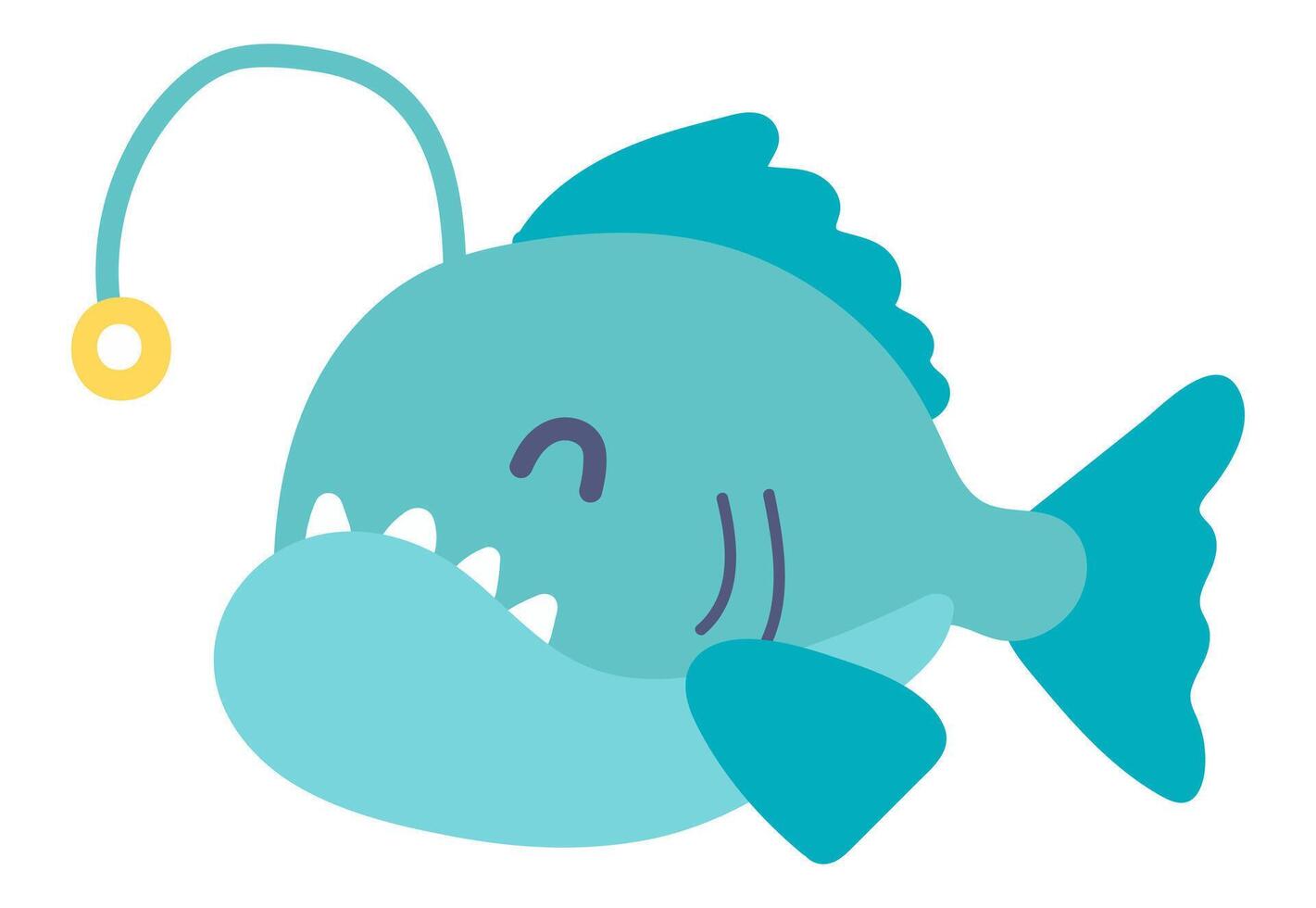Cute angler fish in flat design. Underwater tropical predator with lantern. illustration isolated. vector