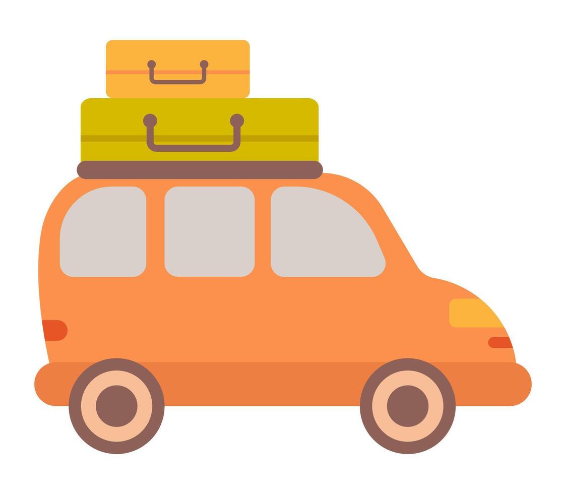 Trip car in flat design. Family adventure vacation by auto with baggage. illustration isolated. vector