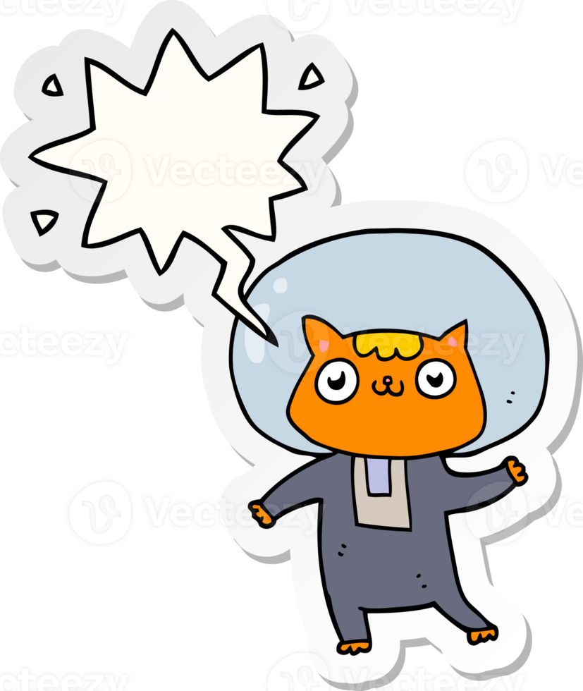 cartoon space cat with speech bubble sticker png