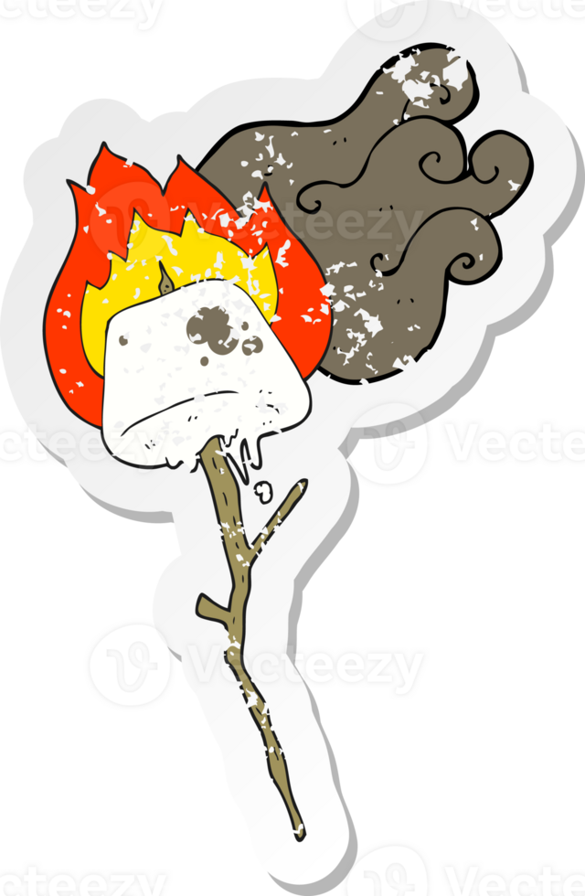 retro distressed sticker of a cartoon toasted marshmallow png