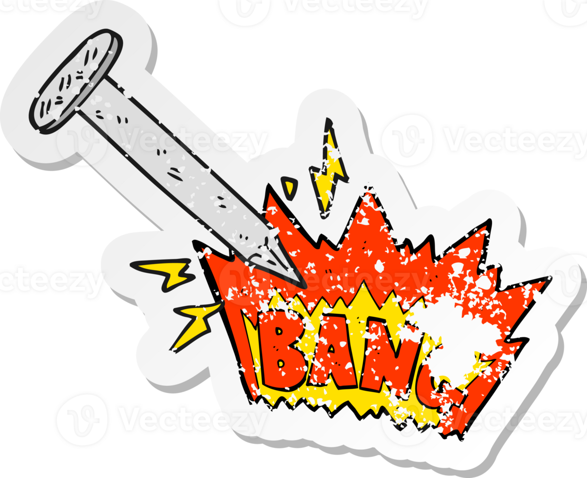 Retro-Distressed-Aufkleber eines Cartoon-Schlagnagels png