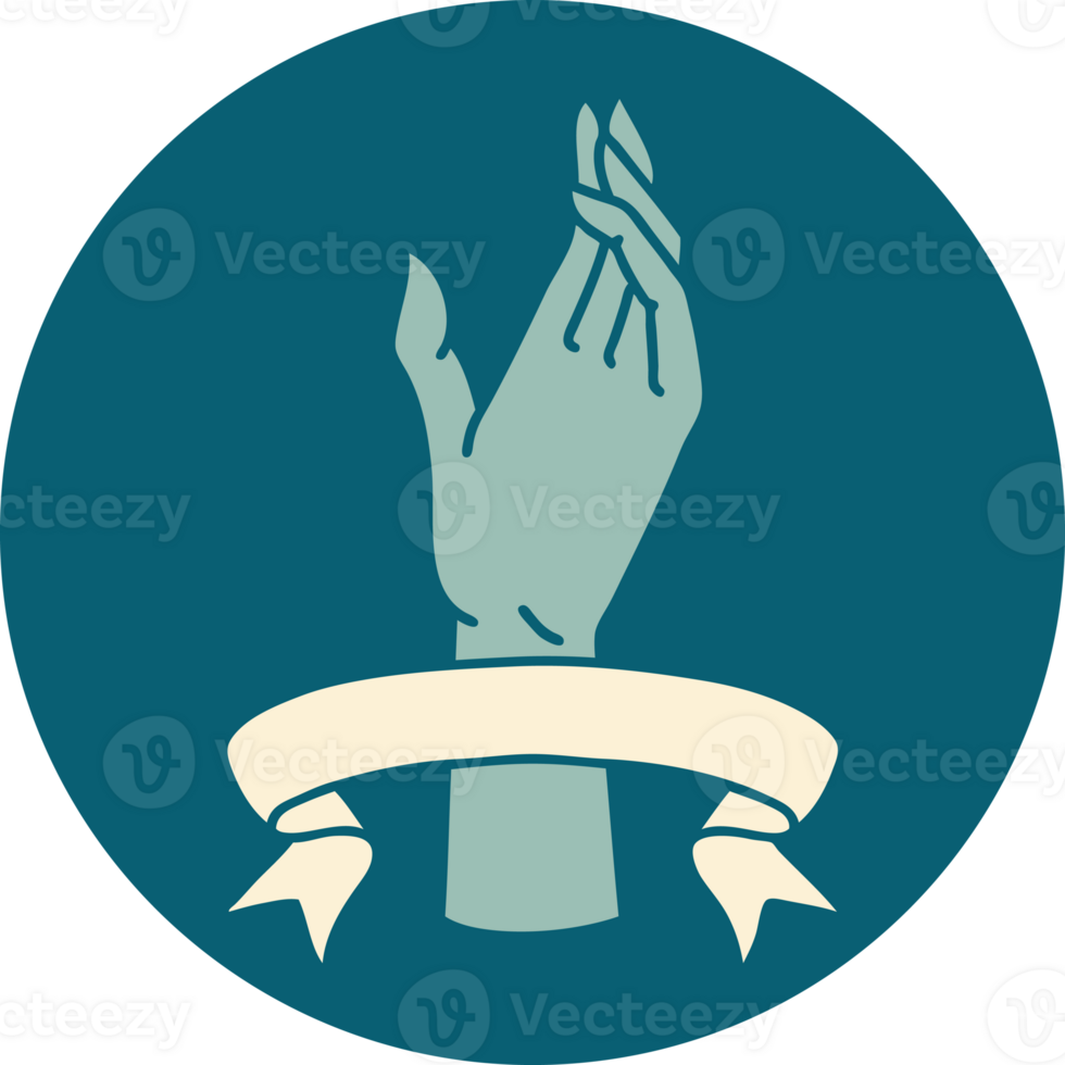 tattoo style icon with banner of a hand png