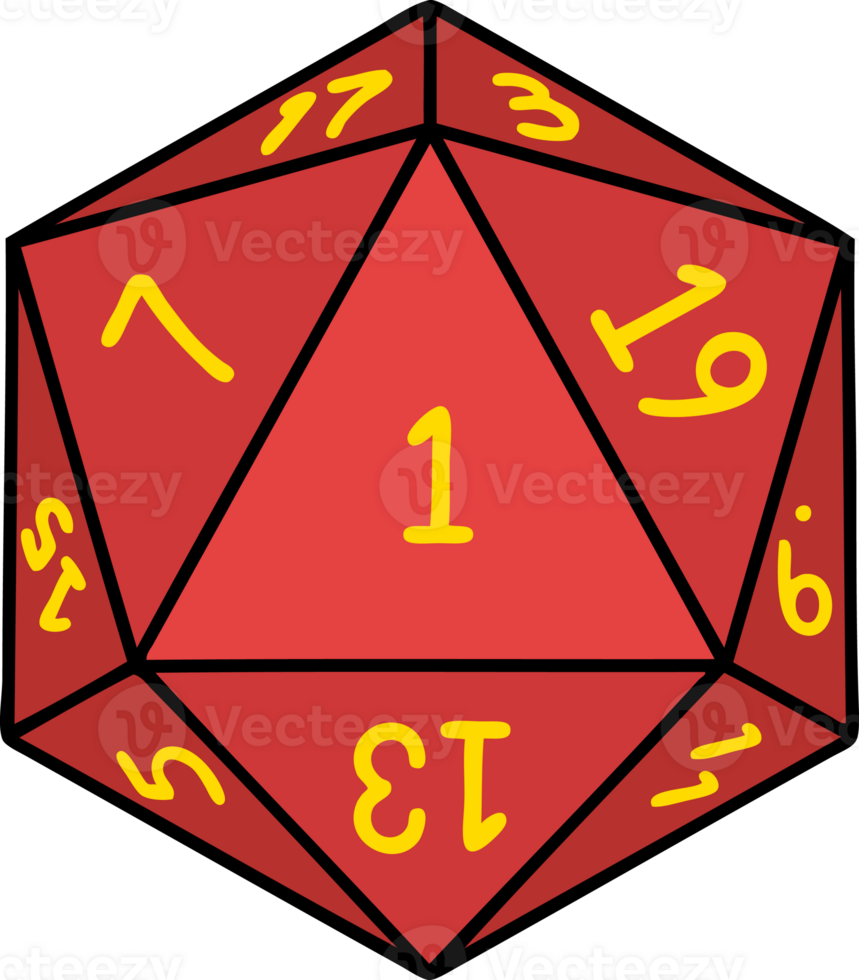 Retro Tattoo Style natural 1 D20 dice roll png