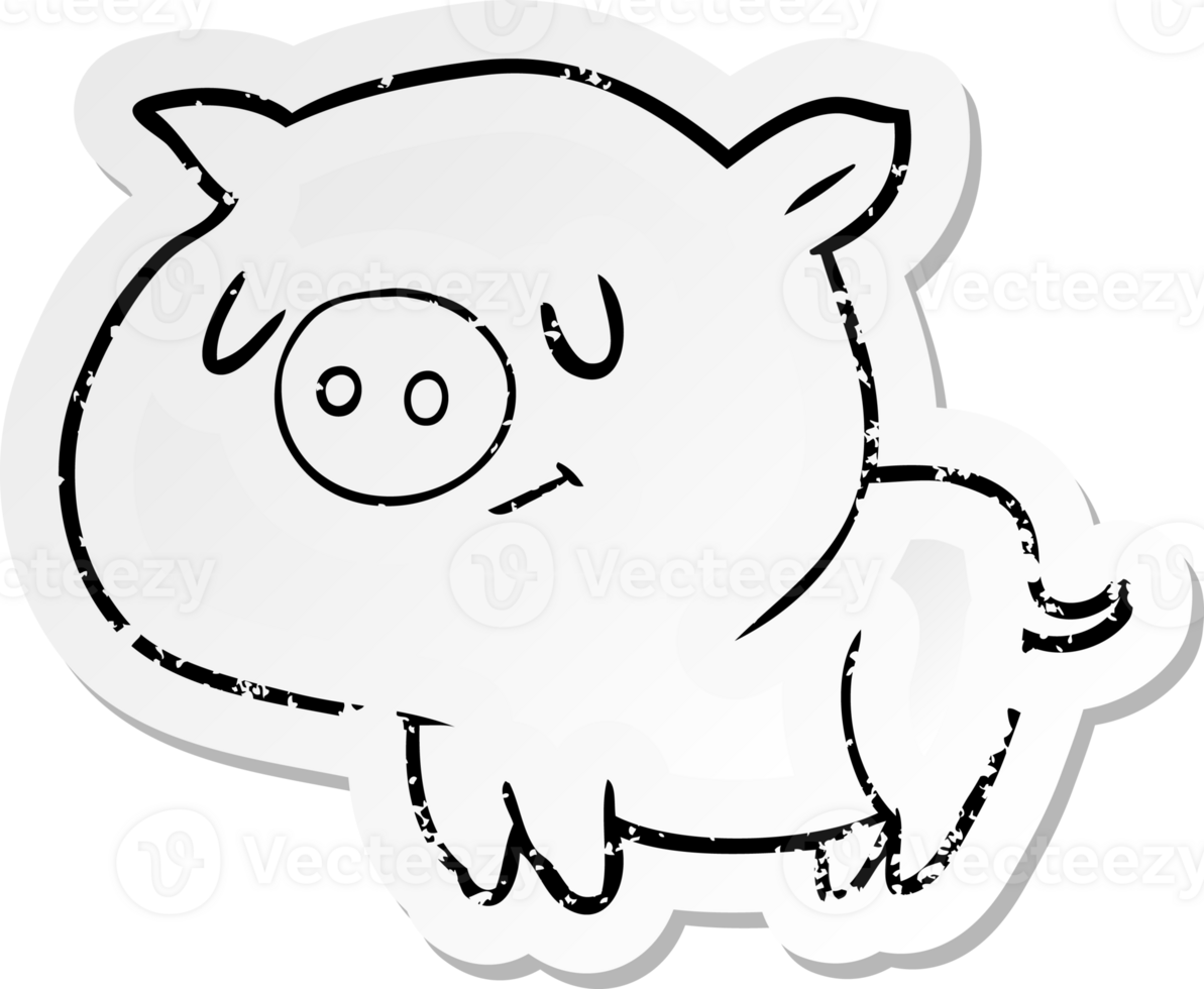 distressed sticker of a cartoon pig png