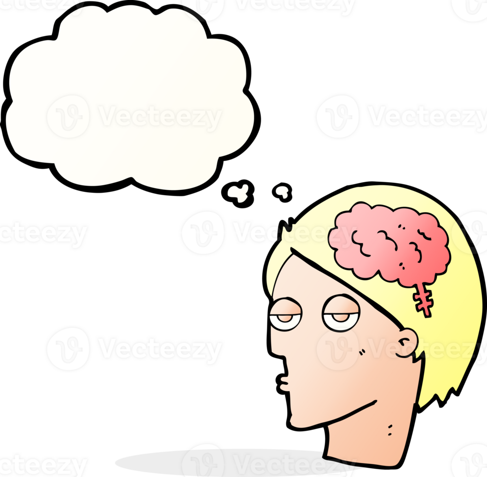 cartoon head with brain symbol with thought bubble png