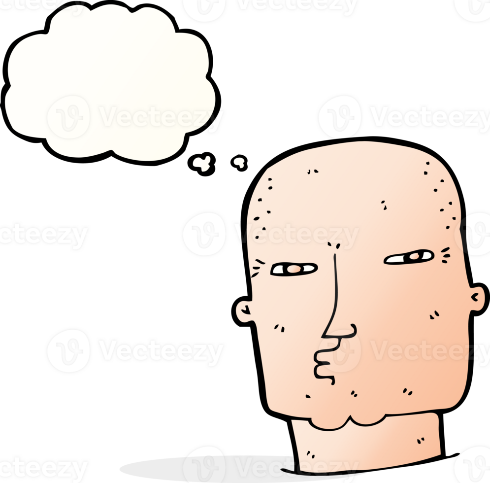 cartoon bald tough guy with thought bubble png