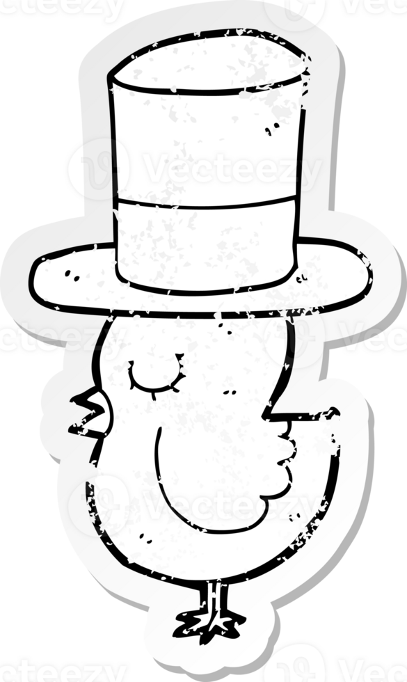distressed sticker of a cartoon bird wearing top hat png