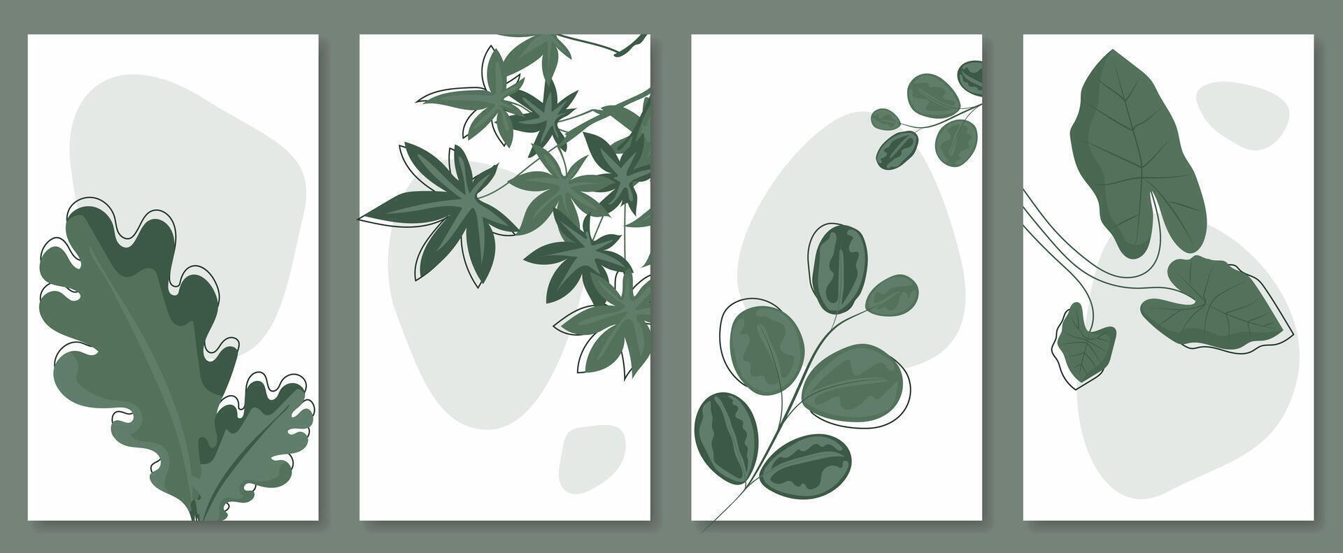 Abstract botanical wall art set. illustration in scandinavian design vector