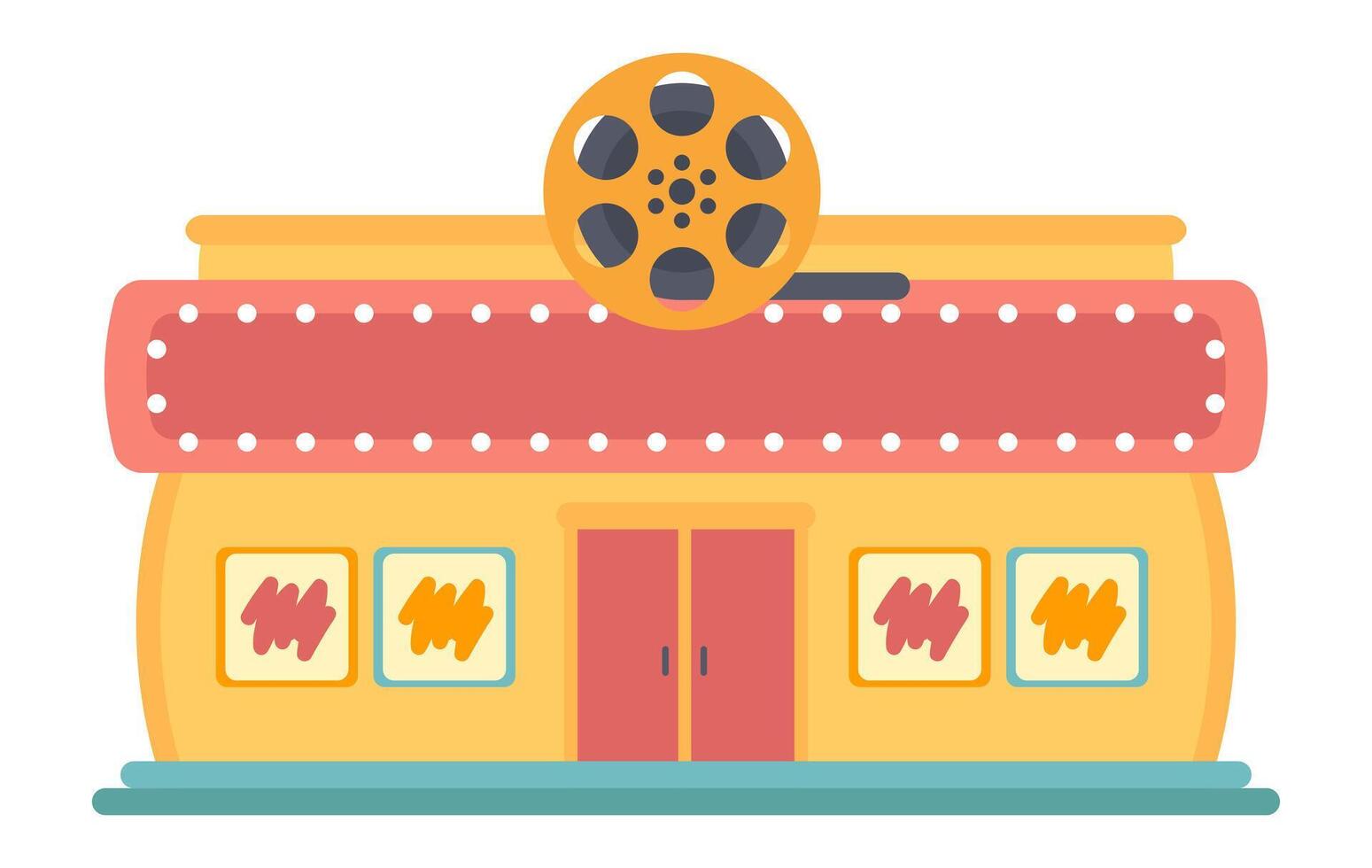 Cinema building exterior in flat design. Movie theatre architecture facade. illustration isolated. vector