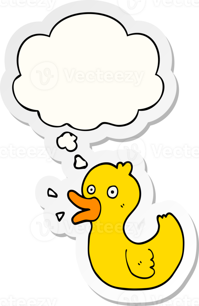 cartoon quacking duck with thought bubble as a printed sticker png