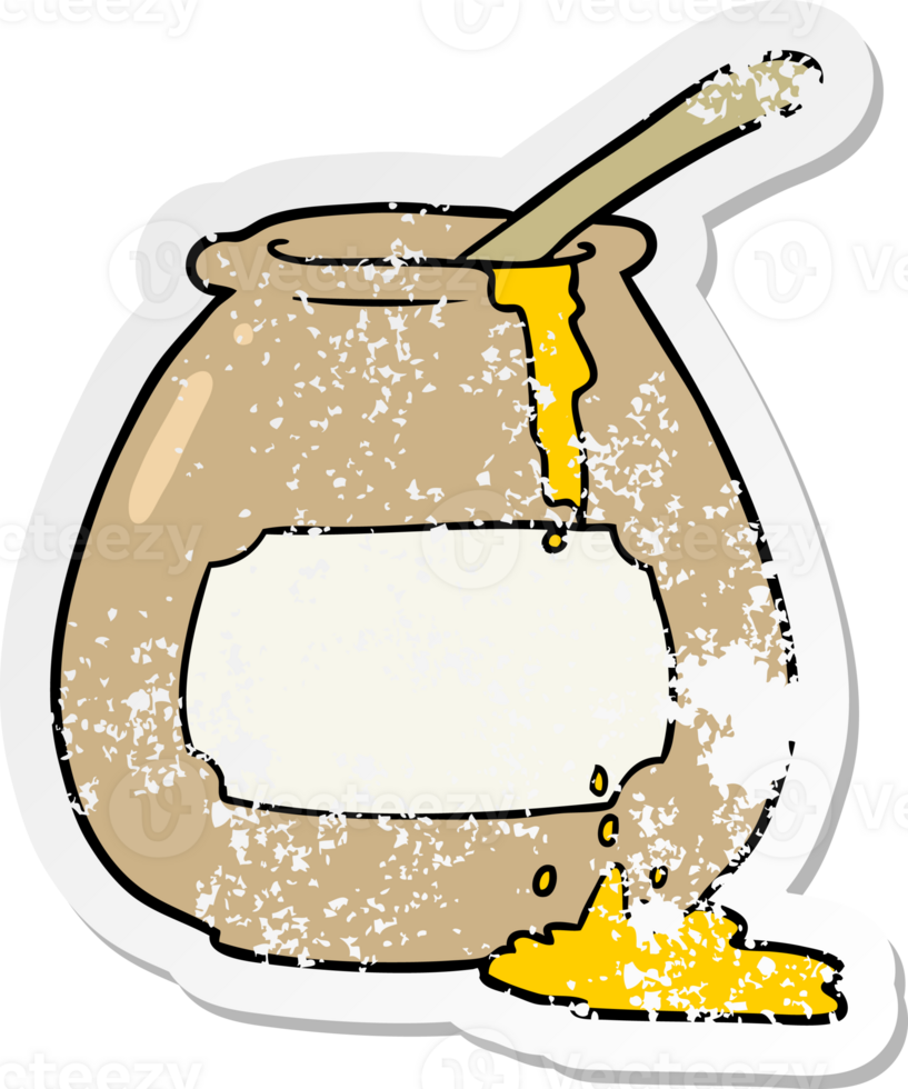 distressed sticker of a cartoon honey pot png