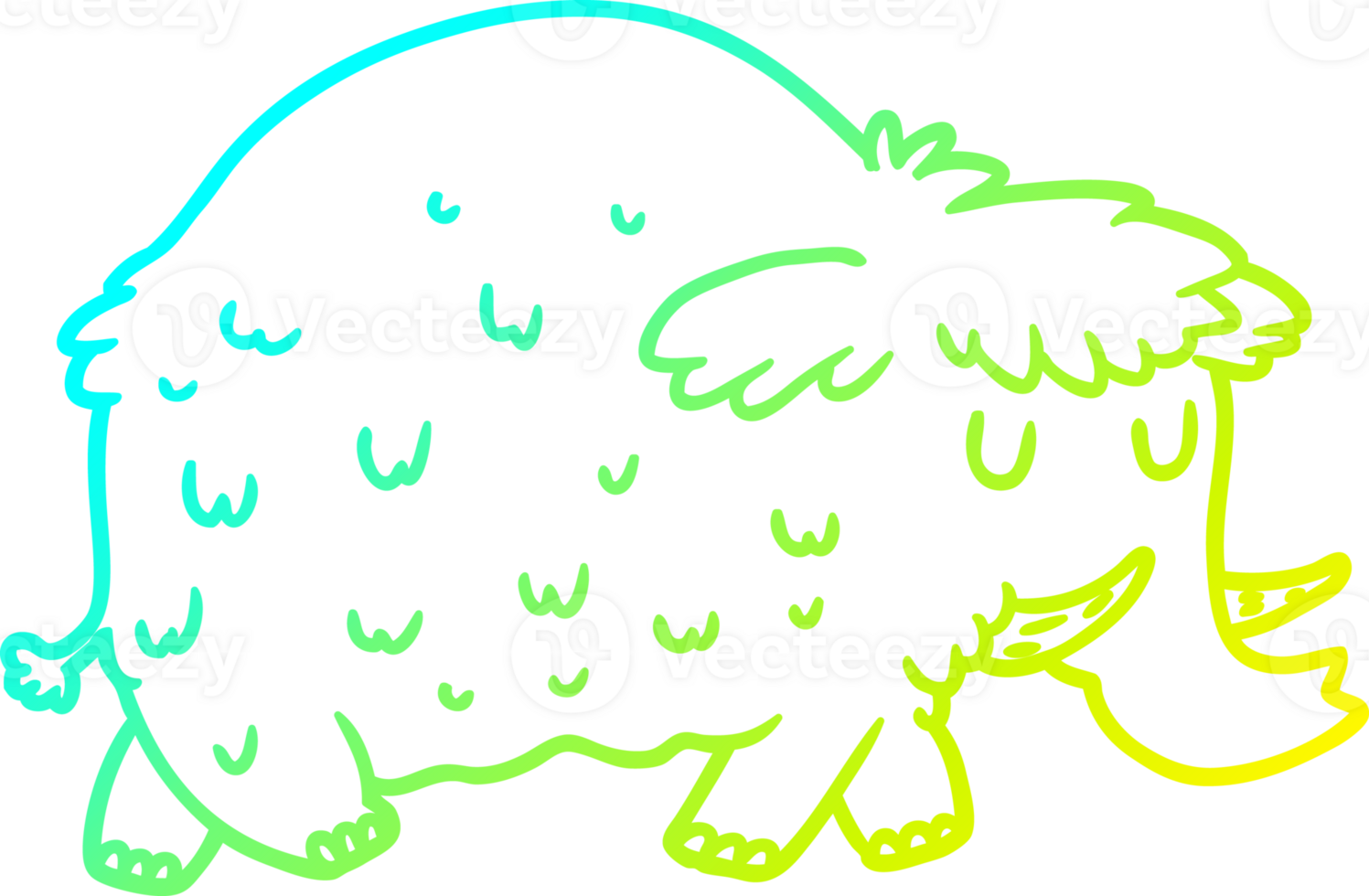 cold gradient line drawing of a cartoon prehistoric mammoth png