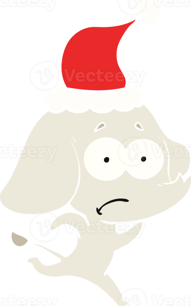 hand drawn flat color illustration of a unsure elephant running away wearing santa hat png