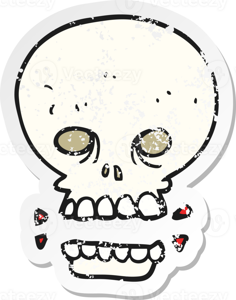 retro distressed sticker of a cartoon scary skull png