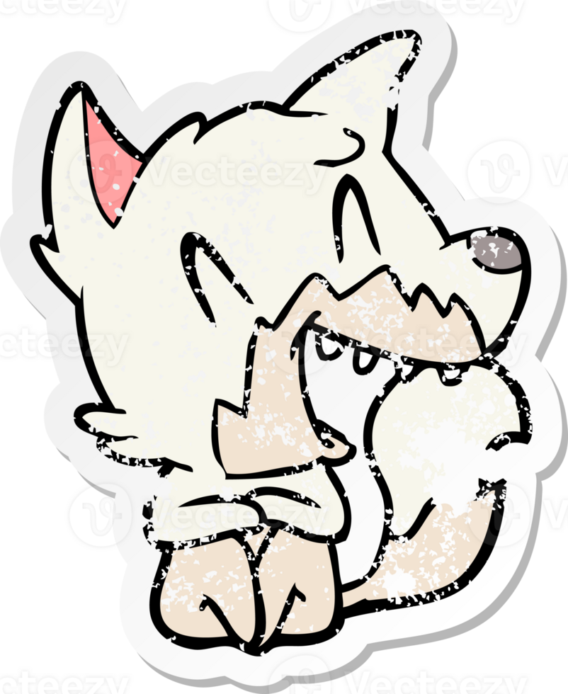 distressed sticker of a laughing fox cartoon png