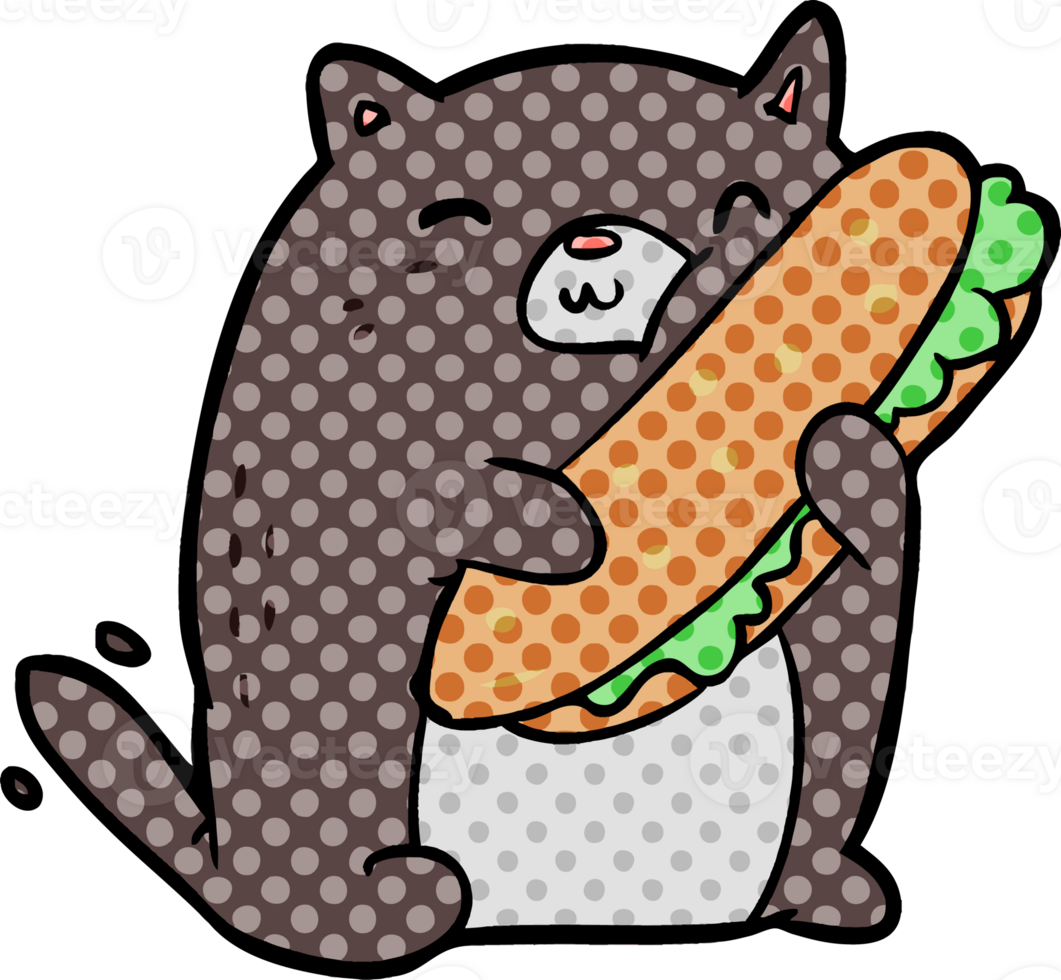 cartoon cat loving the amazing sandwich he's just made for lunch png