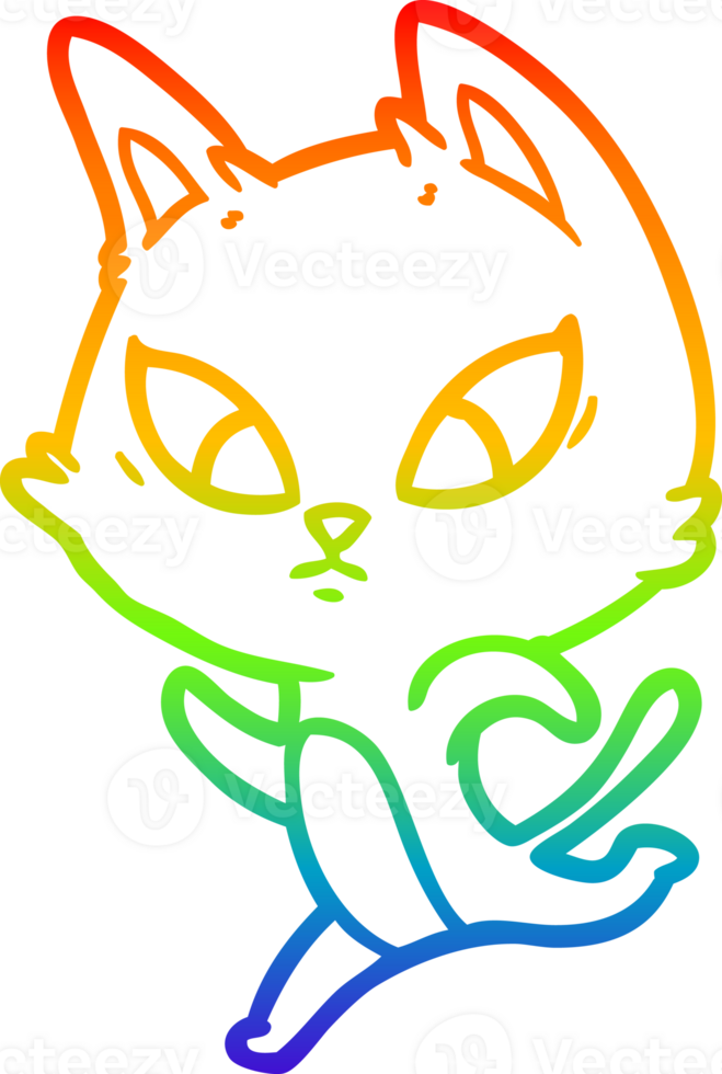 rainbow gradient line drawing of a confused cartoon cat png