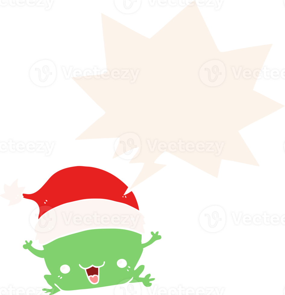 cute cartoon christmas frog with speech bubble in retro style png