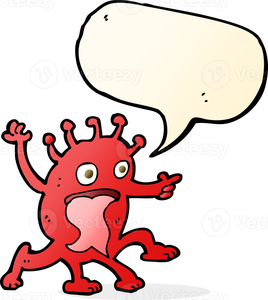 cartoon weird little alien with speech bubble png