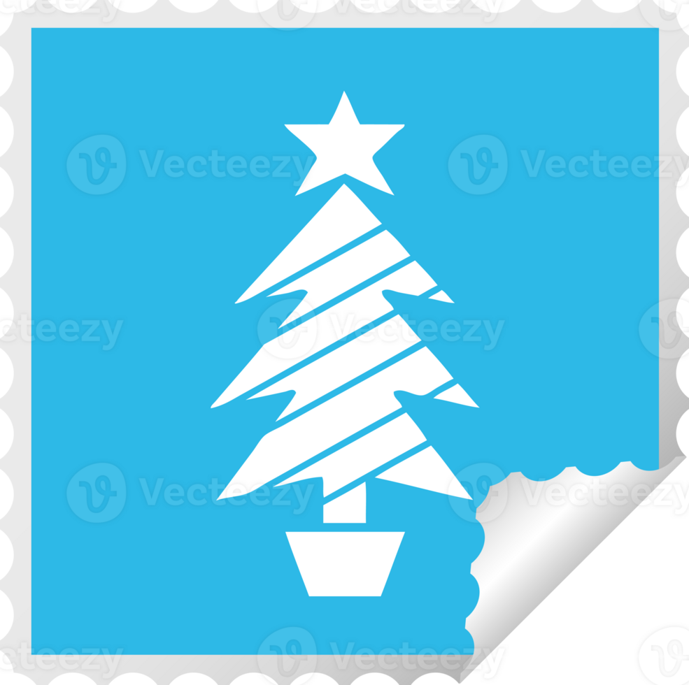 square peeling sticker cartoon of a christmas tree png