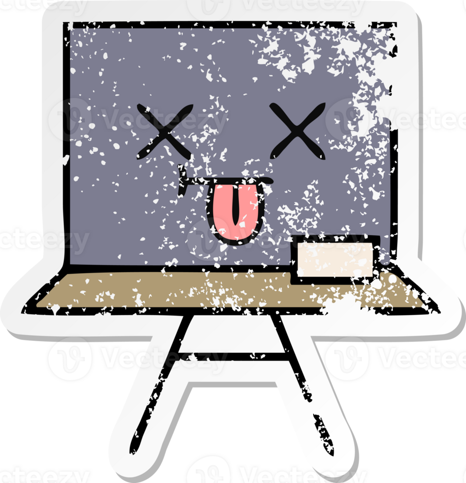 distressed sticker of a cute cartoon chalkboard png