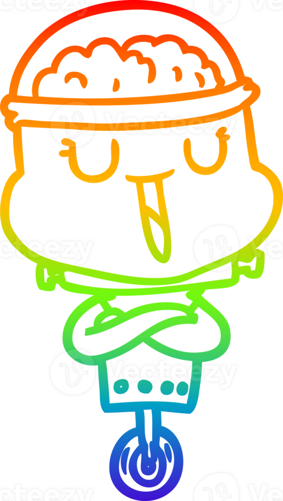rainbow gradient line drawing of a happy cartoon robot png