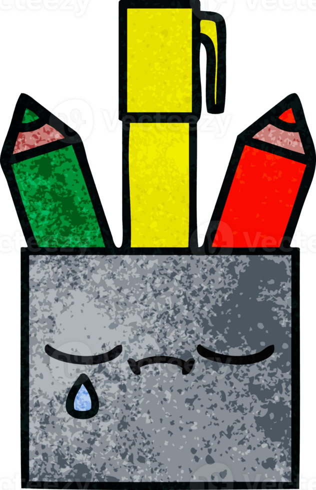 retro grunge texture cartoon of a pencil pot png