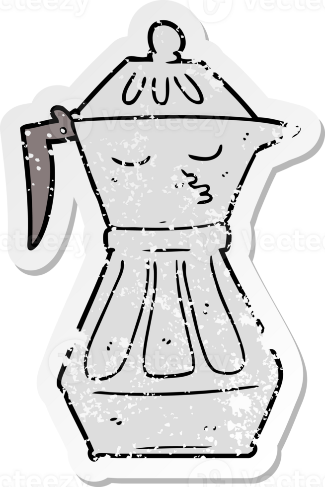 distressed sticker of a cartoon coffee pot png