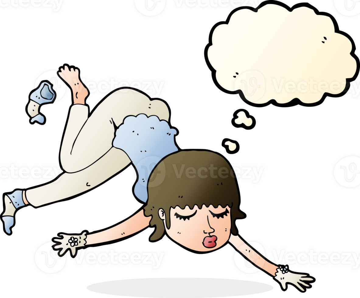 cartoon woman floating with thought bubble png